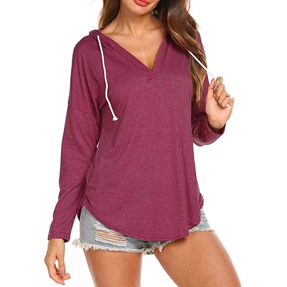 ⭐️HP⭐️🎀AIMEE Womens Casual Hooded V-Neck Top🎀